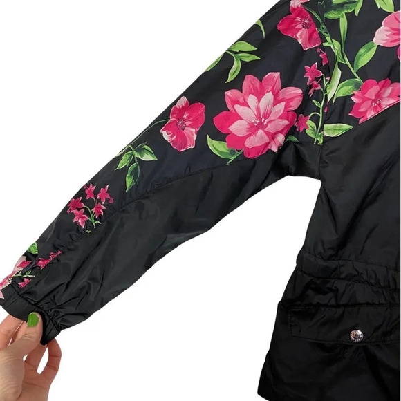 Juicy Couture Jacket Windbreaker Floral Womens Size Small Black Pink Long Sleeve - Picture 4 of 12